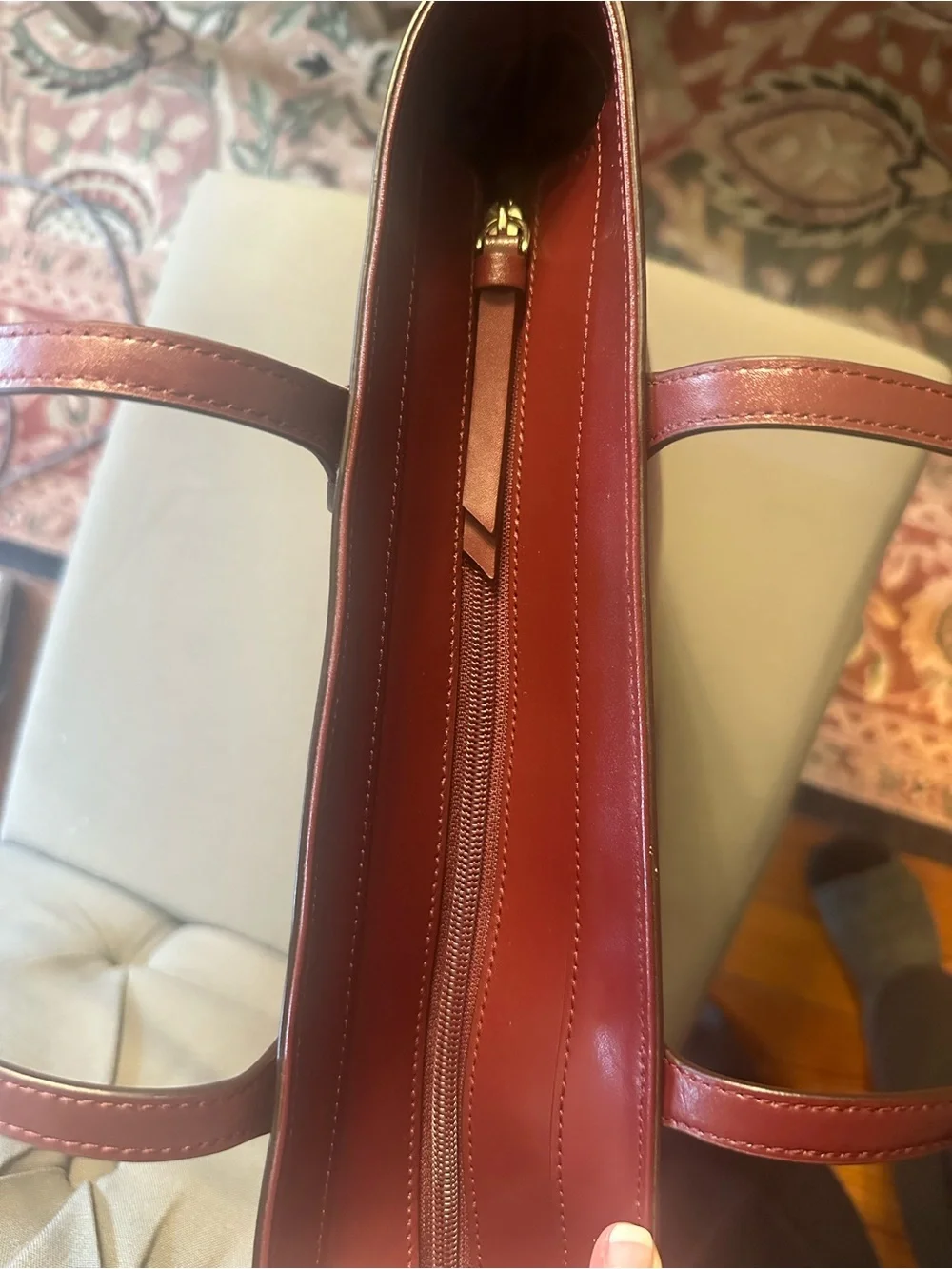 Kate Spade Burgundy Leather Tote with Pink Flower Charm